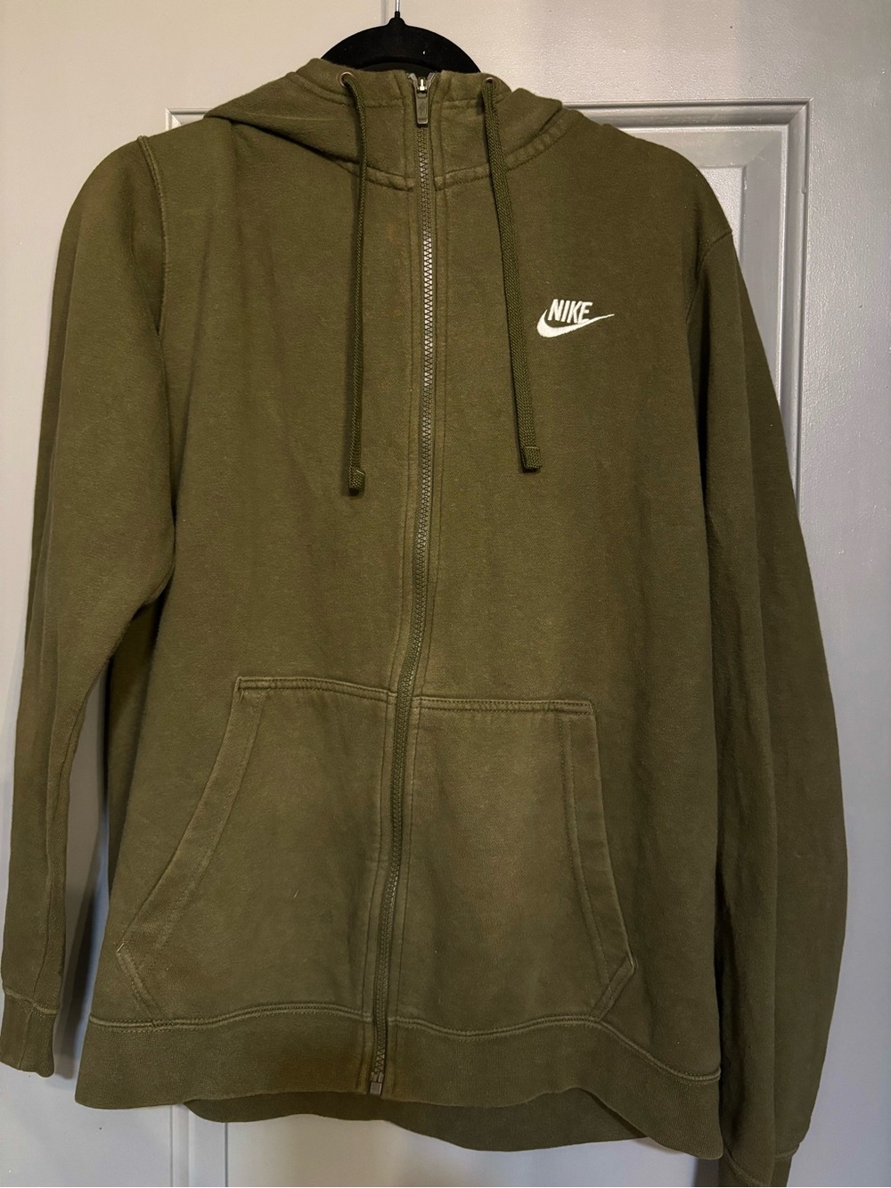 Nike Olive Green Zip Hoodie with White Logo